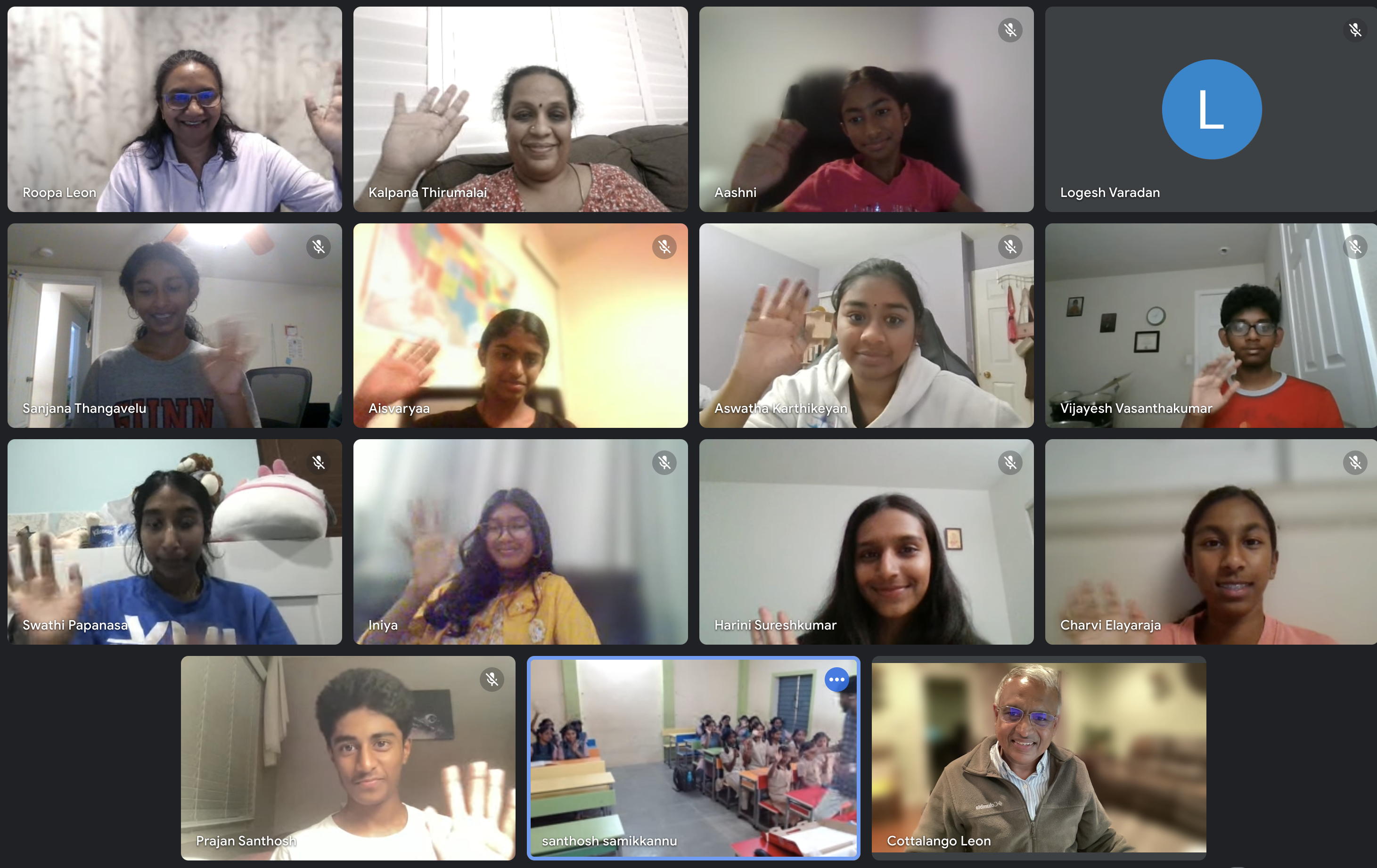 Spoken English program group video call with volunteers and students